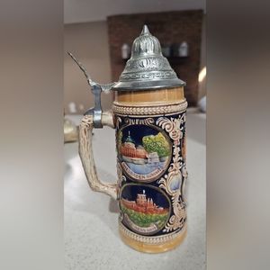 GERZ BRAND Classic collectors West German Beer Stein  genuine pewter lid 1950s